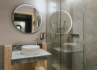 Modernes Badezimmer im Zimmer Frei&Wild in der Unterkunft Hotel Tauernhof in Großarl