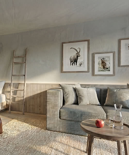 Rendering eines neuen Zimmers mit Couch im Tauernhof
