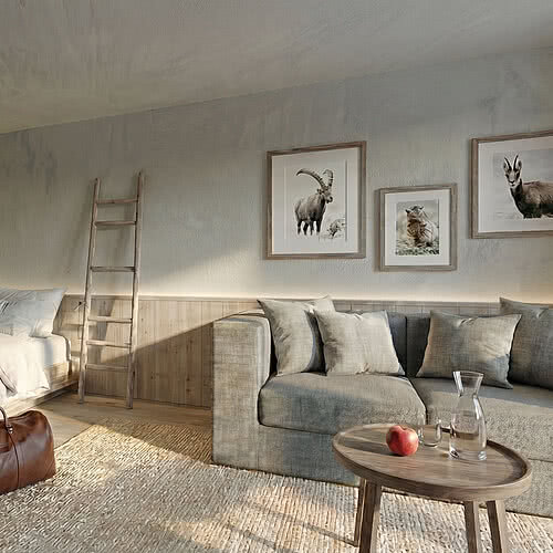 Rendering eines neuen Zimmers mit Couch im Tauernhof
